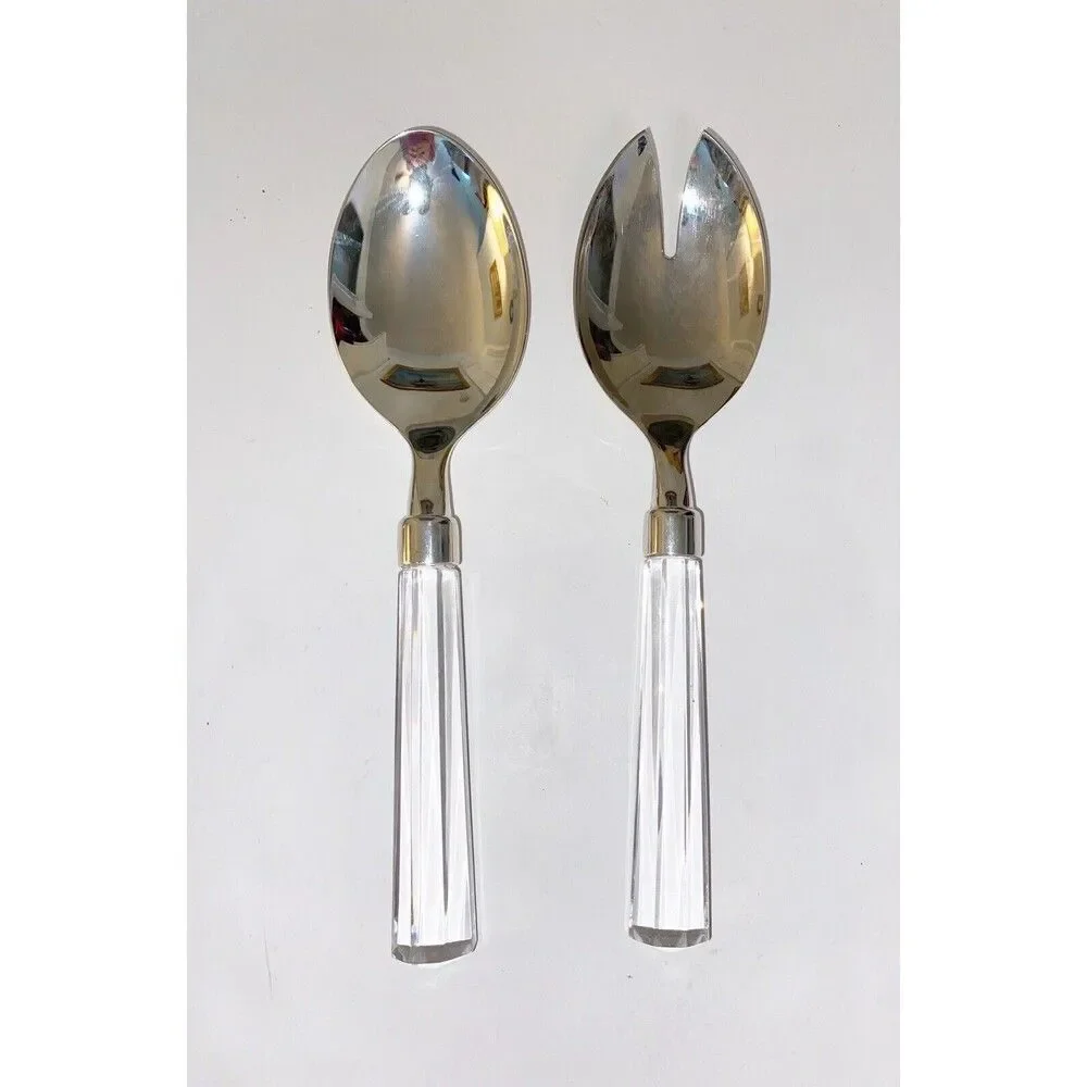 Vintage Silver Plate with Crystal Handles Serving Set Salad Servers